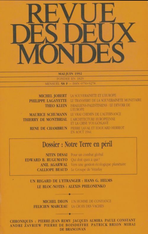 Livrenpoche : Revue des deux mondes mai-juin 1992 - Collectif - Livre