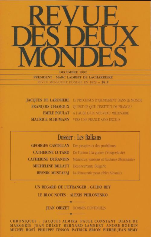 Livrenpoche : Revue des deux mondes décembre 1992 - Collectif - Livre