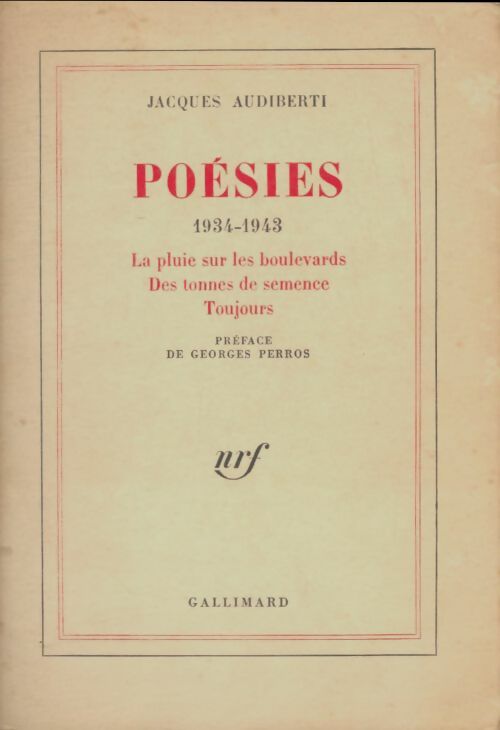 Livrenpoche : Poésies 1934-1943 - Jacques Audiberti - Livre
