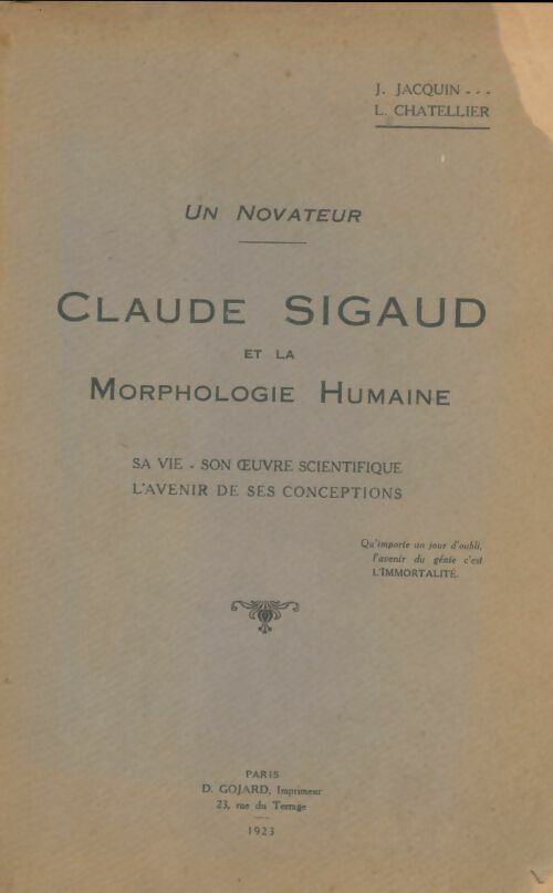 Livrenpoche : Claude Sigaud et la morphologie humaine - J. Jacquin - Livre