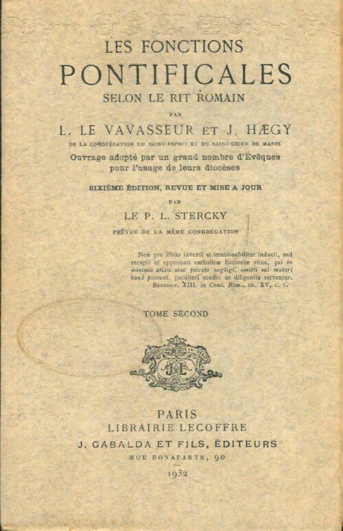 Livrenpoche : Les fonctions pontificales selon le rit romain Tome II - J. L.; Haegy - Livre