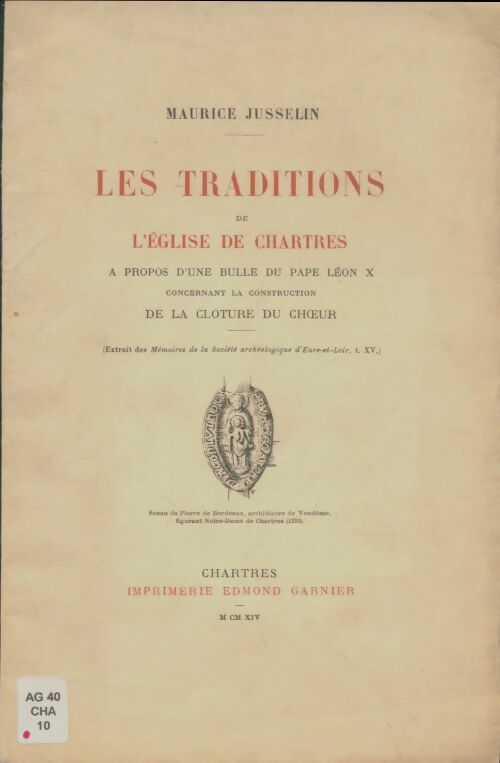 Livrenpoche : Les traditions de l'église de Chartres - Maurice Jusselin - Livre
