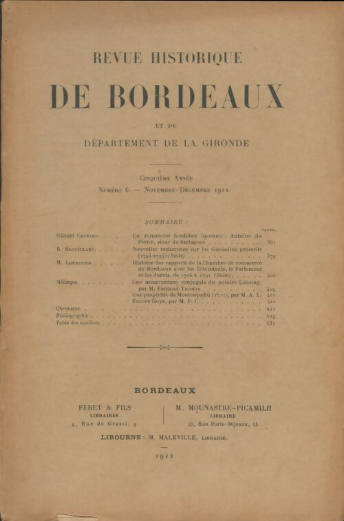 Livrenpoche : Revue historique de Bordeaux 5e année n°6 - Collectif - Livre
