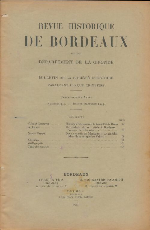 Livrenpoche : Revue historique de Bordeaux 36e année n°3-4 - Collectif - Livre