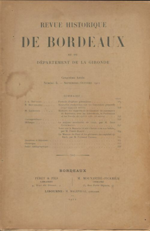 Livrenpoche : Revue historique de Bordeaux 5e année n°5 - Collectif - Livre