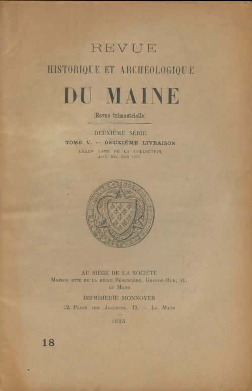 Livrenpoche : Revue historique et archéologique du Maine 2ème série Tome V - Collectif - Livre