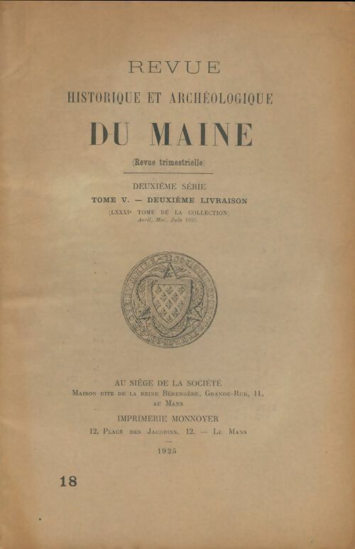 Revue historique et archéologique du Maine 2ème série Tome V - Collectif -  Revue historique et archéologique du Maine - Livre