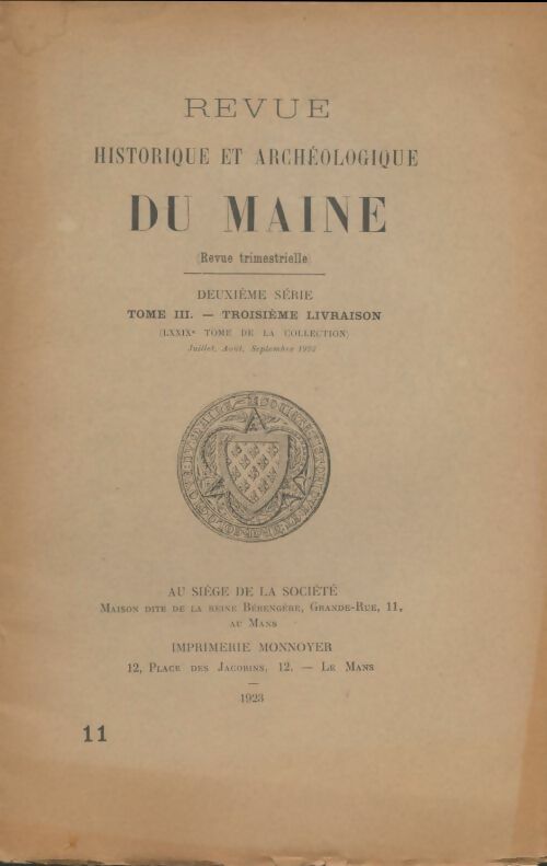 Livrenpoche : Revue historique et archéologique du Maine 2ème série Tome Iii : 3e livraison - Collectif - Livre