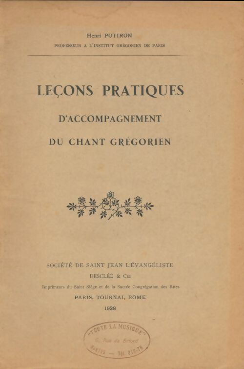 Livrenpoche : Leçons pratiques d'accompagnement du chant grégorien - Henri Potiron - Livre