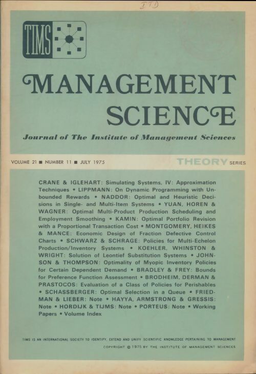 Livrenpoche : Management science volume 21 n°11 - Collectif - Livre