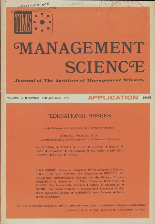 Livrenpoche : Management science volume 17 n°2 - Collectif - Livre