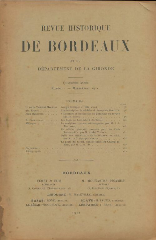 Livrenpoche : Revue historique de Bordeaux 4e année n°2 - Collectif - Livre