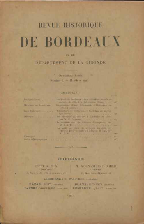 Livrenpoche : Revue historique de Bordeaux 4e année n°3 - Collectif - Livre