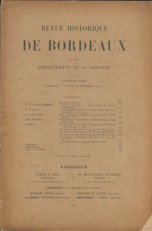 Livrenpoche : Revue historique de Bordeaux 4e année n°6 - Collectif - Livre