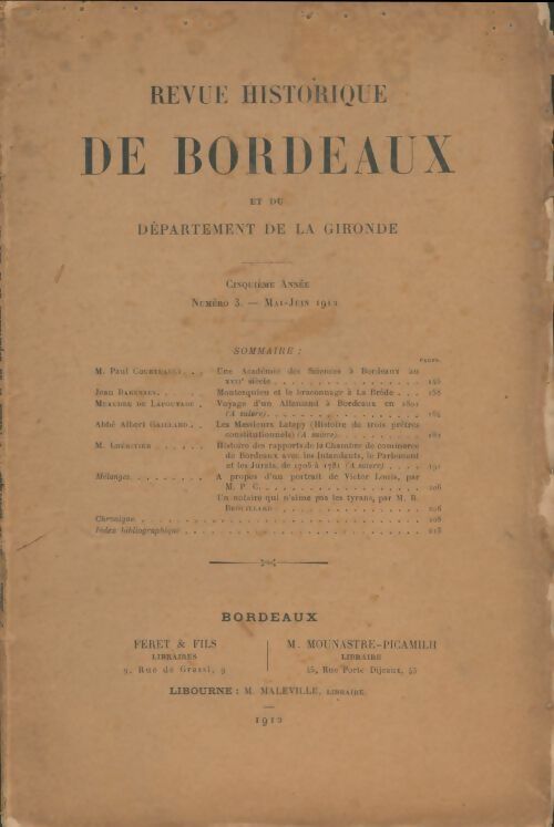 Livrenpoche : Revue historique de Bordeaux 5e année n°3 - Collectif - Livre