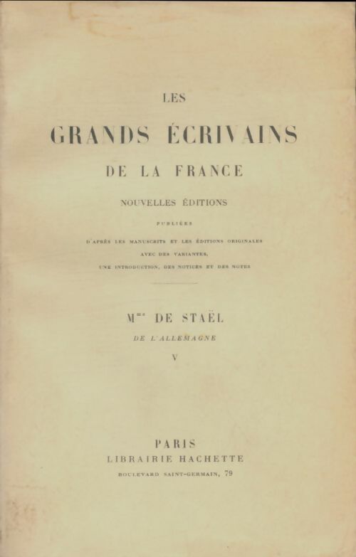 Livrenpoche : Madame de Stael : De l'Allemagne Tome V - Madame De Stael - Livre