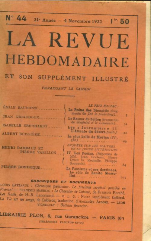 Livrenpoche : La revue hebdomadaire 31e année n°44 - Collectif - Livre