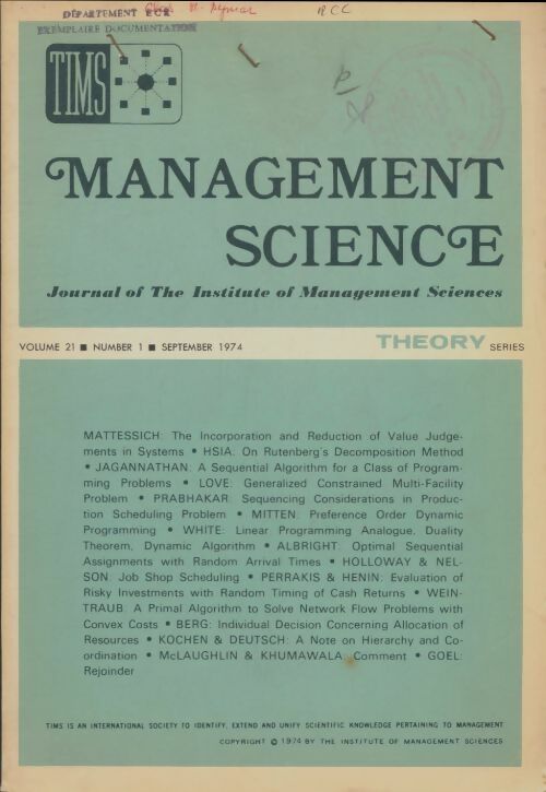 Livrenpoche : Management science volume 21 n°1 - Collectif - Livre