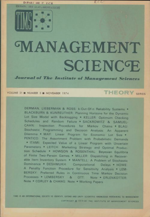 Livrenpoche : Management science volume 21 n°3 - Collectif - Livre