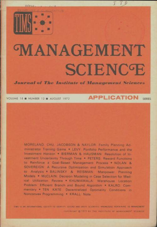 Livrenpoche : Management science volume 18 n°12 - Collectif - Livre