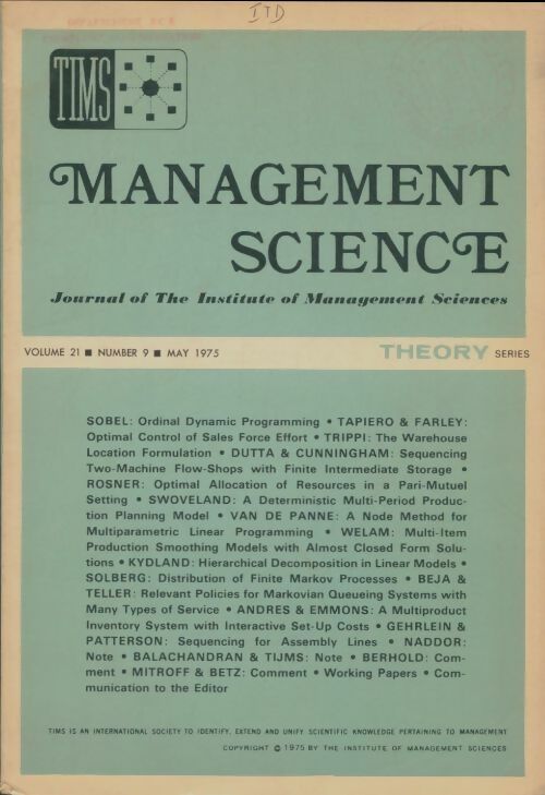 Livrenpoche : Management science volume 21 n°9 - Collectif - Livre