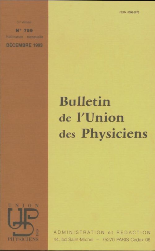 Livrenpoche : Bulletin de l'union des physiciens n°759 - Collectif - Livre
