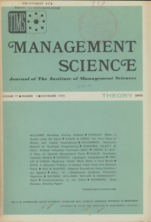 Livrenpoche : Management science volume 17 n°3 - Collectif - Livre