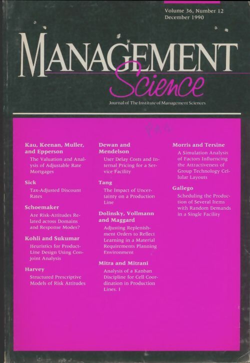 Livrenpoche : Management science volume 36 n°12 - Collectif - Livre