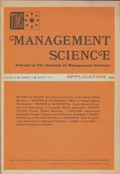 Livrenpoche : Management science volume 20 n°12 - Collectif - Livre