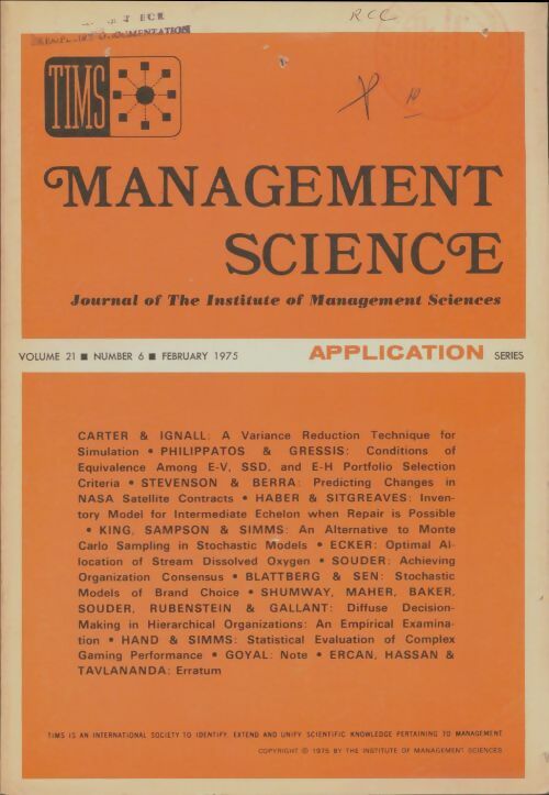 Livrenpoche : Management science volume 21 n°6 - Collectif - Livre
