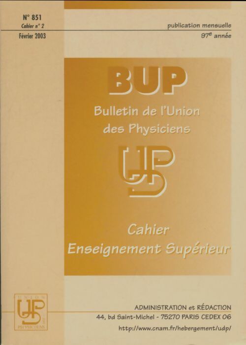 Livrenpoche : Bulletin de l'union des physiciens n°851 cahier n°2 - Collectif - Livre