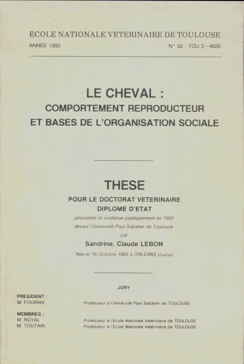 Livrenpoche : Le cheval : Comportement reproducteur et bases de l'organisation sociale - Sandrine Lebon - Livre