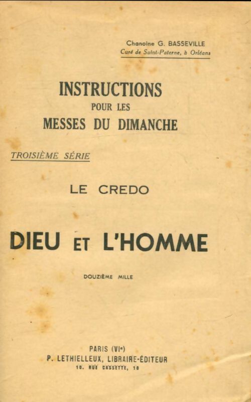 Livrenpoche : Instructions pour les messes du dimanche troisième série - G Basseville - Livre