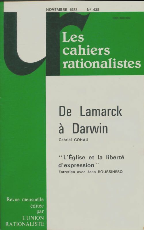 Livrenpoche : Les cahiers rationalistes n°435 : De Lamarck à Darwin - Collectif - Livre