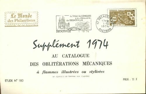 Livrenpoche : Supplément 1974 au catalogue des oblitérations mécaniques étude n°180 - Collectif - Livre