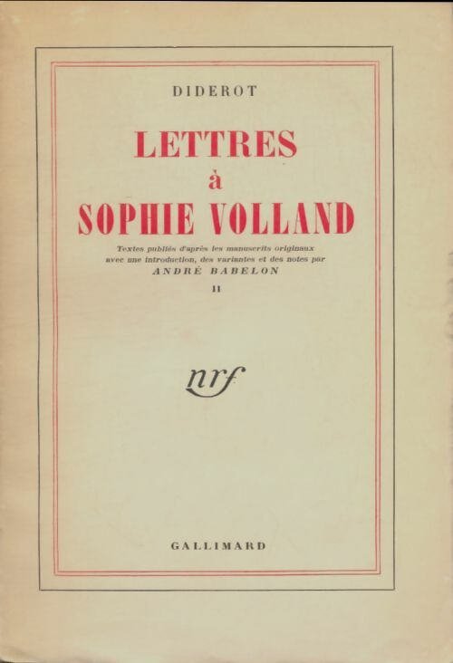 Livrenpoche : Lettres à Sophie Volland Tome II - Denis Diderot - Livre