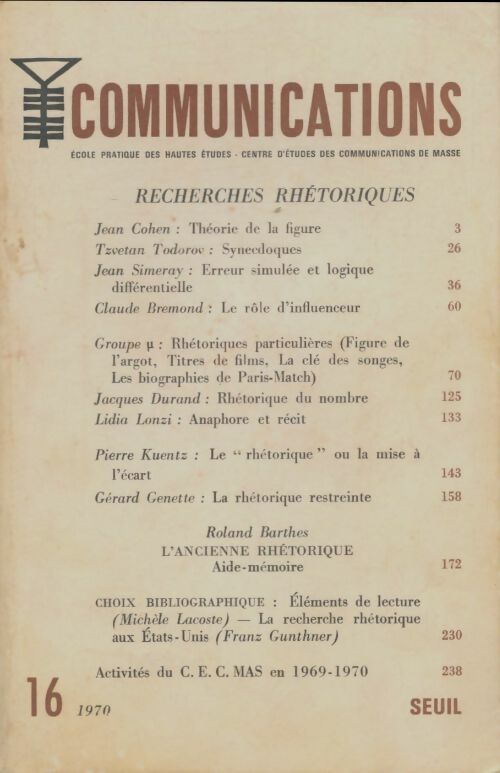 Livrenpoche : Communications n°16 : Recherches rhétoriques - Collectif - Livre