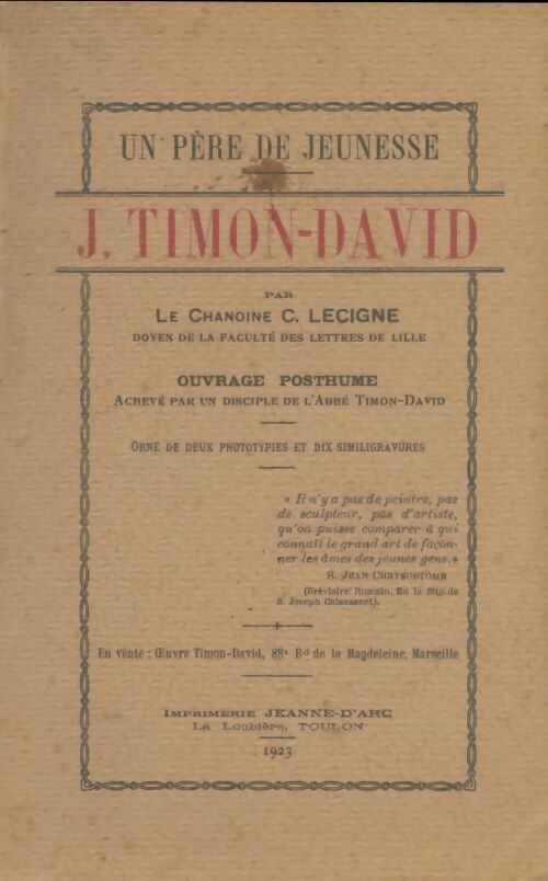 Livrenpoche : Un père de jeunesse : J.. Timon-David - C Lecigne - Livre