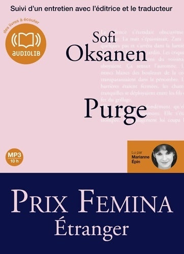 Livrenpoche : Purge  : Audio livre - 1 CD MP3 - 698 Mo - Sofi Oksanen - Livre