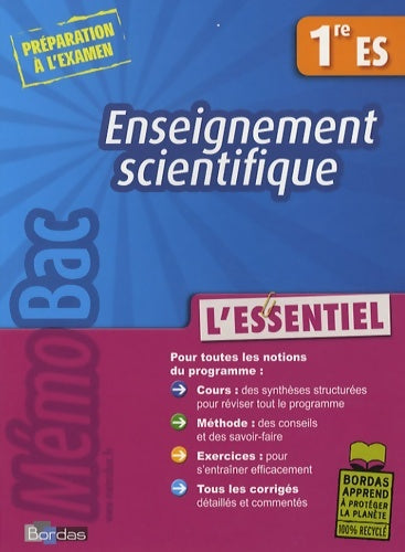 Livrenpoche : Memobac essentiel ens scie 1es - Christian Robert - Livre