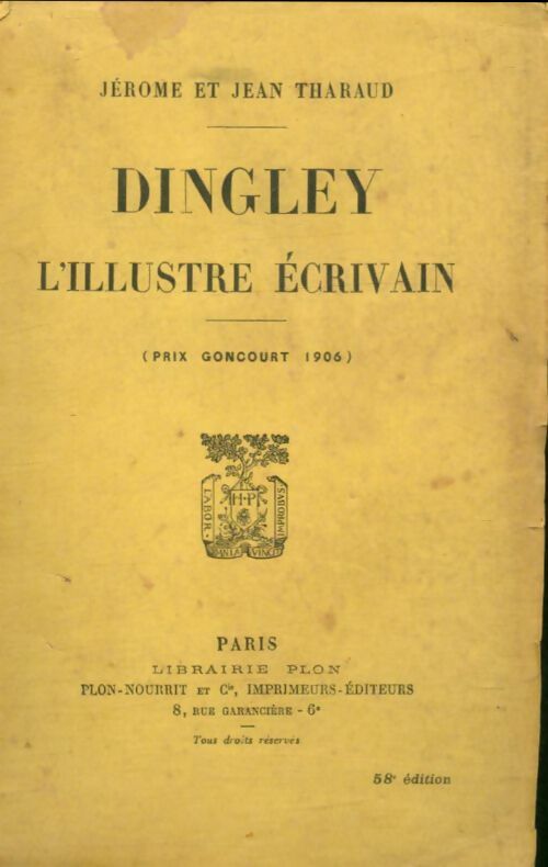 Livrenpoche : Dingley l'illustre écrivain - Jérôme Tharaud - Livre