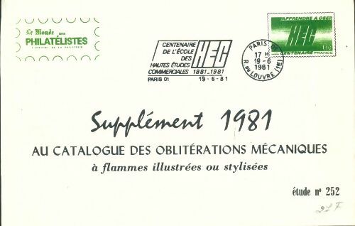 Supplément 1981 au catalogue des oblitérations mécaniques n°252 - Collectif -  Le monde des philatélistes - Livre