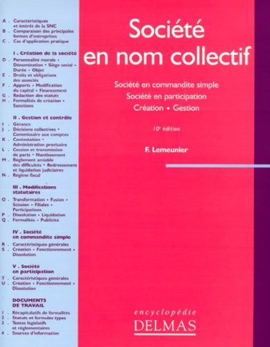 Livrenpoche : Société en nom collectif  : Société en participation - Création - Gestion - Francis Lemeunier - Livre