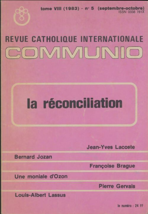 Livrenpoche : Communio Tome VIII n°5 : La réconciliation - Collectif - Livre