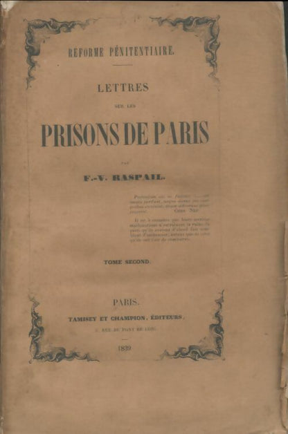 Livrenpoche : Lettres sur les prisons de Paris Tome II - F.V Raspail - Livre