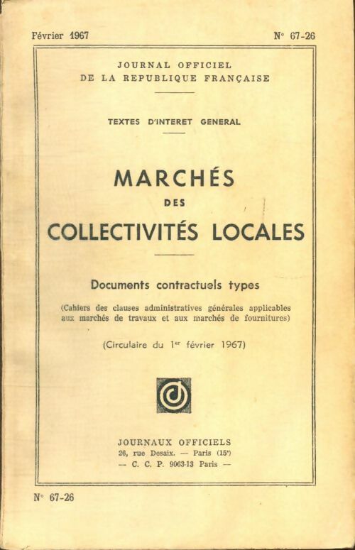 Livrenpoche : Marchés des collectivités locales n° 67-26 - Collectif - Livre