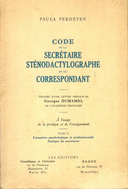 Livrenpoche : Code de la secrétaire sténodactylographe et du correspondant Tome II - Paula Verdeyen - Livre