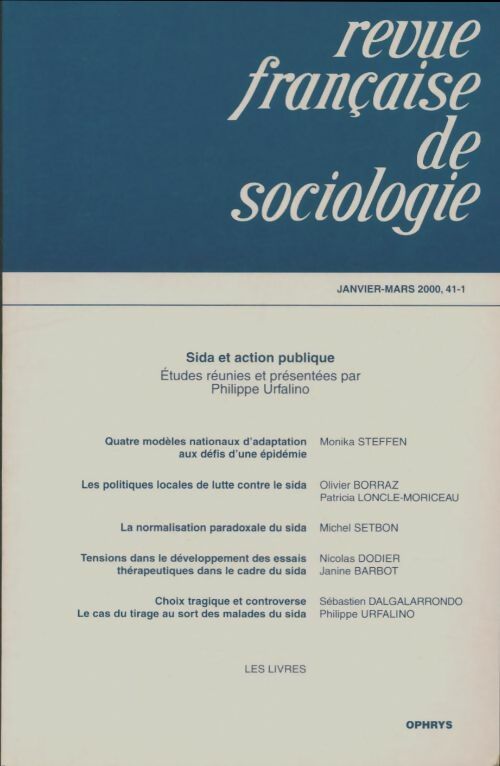 Livrenpoche : Revue française de sociologie n°41-1 : Sida et action publique - Collectif - Livre