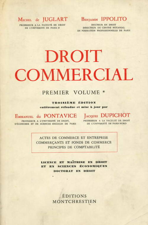 Livrenpoche : Droit commercial Tome I - Michel De Juglart - Livre