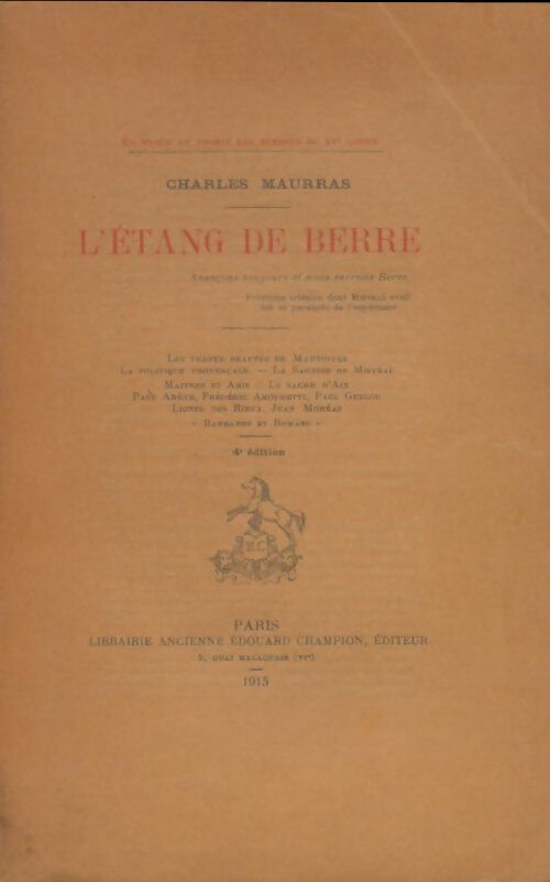 L'étang de Berre - Charles Maurras -  Champion - Livre
